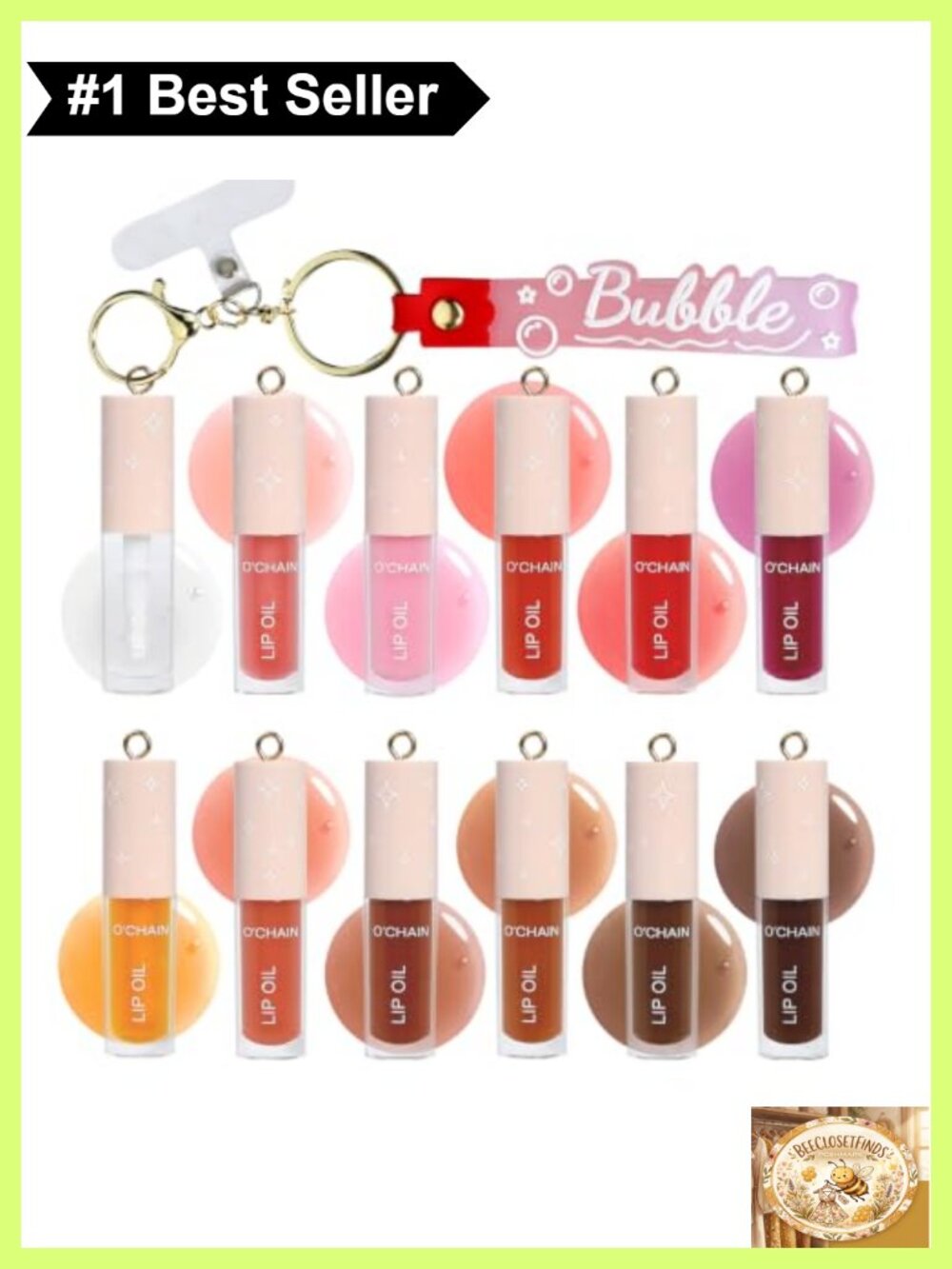 12 Set Mini Lip Oil Gloss Set with Keychain Travel Size Hydrating